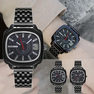 Mens Mode Casual Vierkant Quartz Horloge Met Legering Metalen Schakelband Zakelijk Polshorloge Analoge Weergave Cadeau Voor Mens