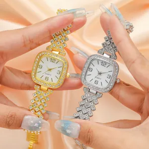Women Square Rhinestone Quartz Watch Elegant Alloy Minimalist Wristwatch With Large Numbers Fashion Lady Jewelry Gift
