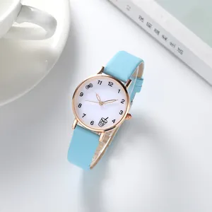 Montre À Quartz Analogique Pour Femmes Dessin Animé Avec Bracelet En Similicuir Boîtier Or Rose Pour Filles