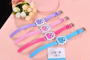 Cute children cartoon bear watch set in purple pink and blue silicone straps
