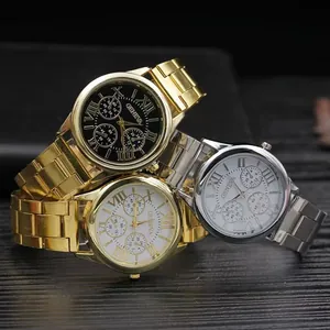 Fashion Quartz Watch With Alloy Steel Band Three Decorative Dials Roman Numerals Business Casual Wristwatch For Women Men