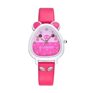 Cartoon Kids Quartz Watch Alloy Case PU Leather Strap Animal Shape Fashion Wristwatch For Girls Gift Happy To You Design