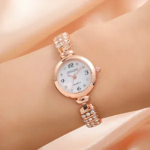 Fashion Women Quartz Watch Elegant Alloy Rhinestone Thin Chain Strap Analog Ladies Wristwatch Decorative Round Dial Timepiece Gift Rose Gold Silver Gold