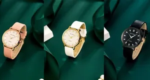 Trois montres à quartz élégantes en rose, blanc et noir avec strass et chiffres romains