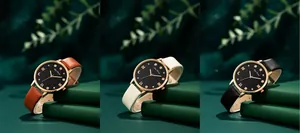 Detalle de relojes con esfera de estrellas, índices de cristal y correas de cuero