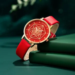 Damen Mode Quarz Armbanduhr Mit Geometrischem Muster Zifferblatt Gold Gehäuse Kunstleder Armband Lässig Elegant Damenuhr Geschenk