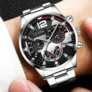 Leuchtende Business-Quarzuhr für Herren mit Stahlarmband und Multi-Zifferblatt-Chronograph