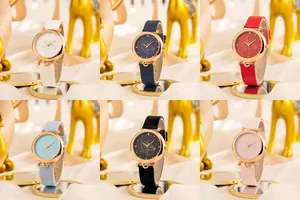 Sei orologi da donna al quarzo con casse in oro rosa e cinturini in pelle colorati