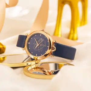 Elegante Orologio al Quarzo da Donna Con Cinturino in Ecopelle Quadrante a Linee Astratte Cassa in Lega Oro Rosa Orologio da Polso