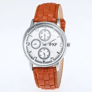 IFKF men's business watch with orange leather strap and silver multi-dial display