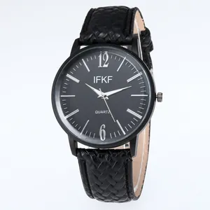 Men's minimalist quartz watch with black textured strap and bold numeral dial