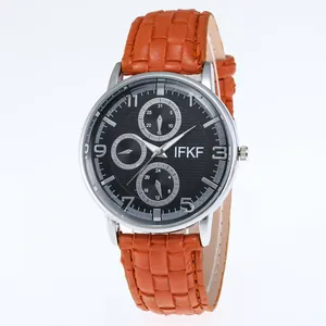 Men's business fashion watch with orange leather strap and black multi-function dial