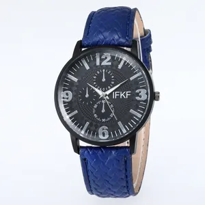 Moderne Herren-Konzeptuhr mit blauem Lederarmband und schwarzem Zifferblatt