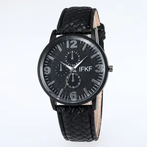 Kreative Wurmloch-Quarzuhr für Herren in Schwarz mit Lederarmband in Webstruktur