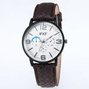 Heren quartz horloge met bruine gevlochten leren band en een stijlvolle witte wijzerplaat