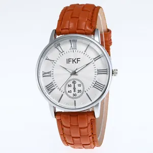 Men Business Casual Quartz Watch Roman Numerals Alloy Case Woven Texture PU Leather Strap Analog Fashion Wristwatch