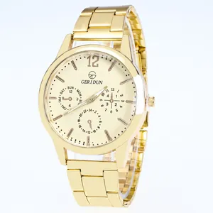 Luxury gold stainless steel business quartz watch with multi-function dials for men