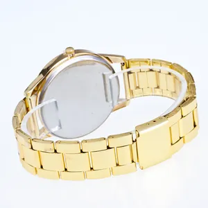 Men's stylish gold stainless steel watch with round dial and classic link bracelet