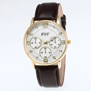 Classic quartz watch with rose gold metal case, white dial, and brown leather strap
