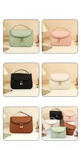 Detail view of large capacity PU makeup bags in five colors with checkered texture