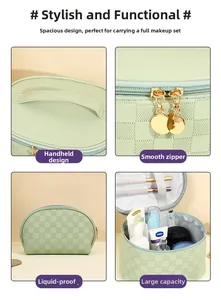Detail view of large capacity waterproof makeup bag with interior brush slots and smooth zippers