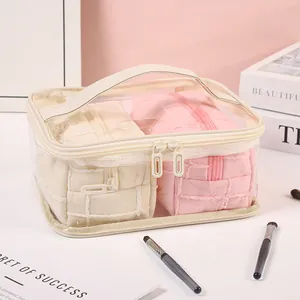 Large Capacity Transparent Waterproof Makeup Bag And Quilted Inner Bags Travel Toiletry Cosmetic Storage Bag Set For Women