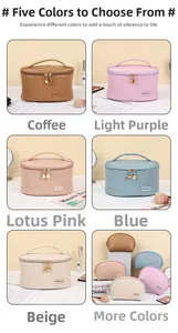 Collage showing various colors of PU leather cosmetic bags with sturdy metal zippers