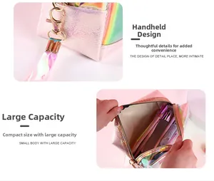 Close-up of holographic makeup bag with portable handle and large storage capacity