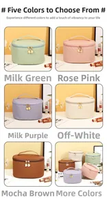 Detail of multi-color PU makeup bags with woven texture and gold zippers for travel
