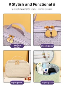 Detail of travel toiletry bag set showing woven texture and dual zipper hardware