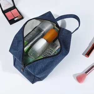Borsa da toilette da uomo in tessuto Oxford impermeabile con grande capacità in blu