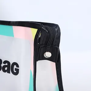 Frosted PVC toiletry bag with Macaron color blocks and black Bag logo print