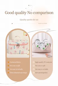 Dettaglio della trousse trapuntata color crema con smile e tessuto resistente alle pieghe