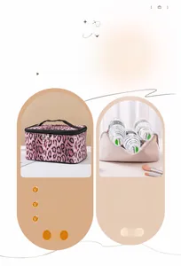Detail view of leopard print cosmetic bag showing durable fabric and double zippers