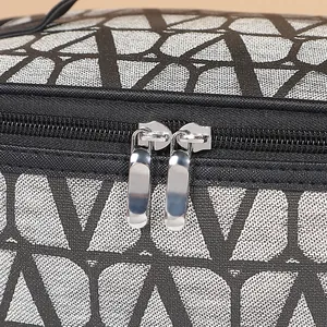 Large capacity toiletry bag with geometric print and durable dual metal zippers