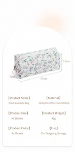 Detail view of floral makeup bag dimensions 17x7x7.5cm with quilted cotton texture