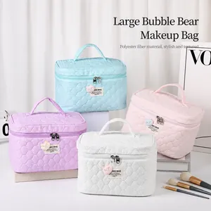 Neceser de Maquillaje Acolchado Grande Oso de Burbujas Poliéster Portátil Organizador de Tocador de Viaje Bolsa de Cosméticos Mujer