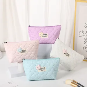 Quilted Bubble Bear Cosmetic Bag Polyester Portable Makeup Storage Pouch Travel Toiletry Organizer For Women Girls