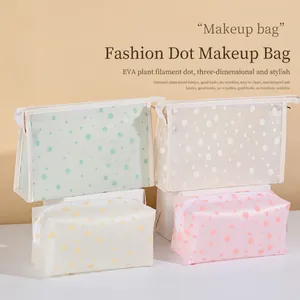 Trousse à Maquillage Translucide à Pois Imperméable en EVA Flocage Trousse de Toilette Grande Capacité Organisateur de Voyage pour Femmes