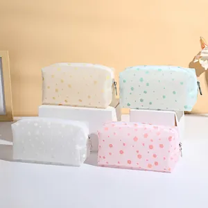 Trousses à maquillage transparentes à pois en quatre couleurs avec fermeture éclair pratique