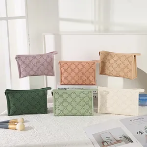 Large floral PU leather makeup bag collection with portable handles and secure zippers