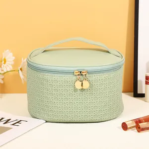Grand sac à cosmétiques vert menthe en cuir PU avec texture tissée et zip doré