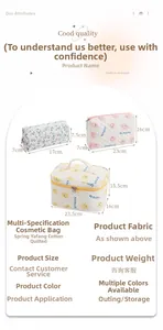 Lot de trois trousses de maquillage matelassées avec motifs floraux et pois pour voyage