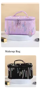 Detail of a large makeup bag with diamond pattern, rainbow stitching and star charm