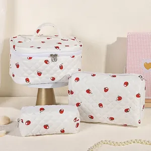 Ensemble de Trousses de Maquillage Matelassées Femmes Fleurs Ours Smiley Coton Trousse de Toilette Voyage Grande Capacité