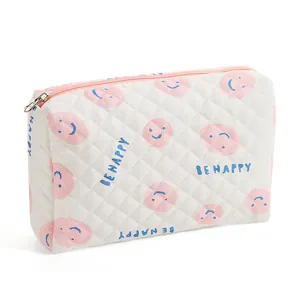 Gesteppte Kosmetiktasche mit Bären-Motiv, 'BE HAPPY' Druck und lächelndem Gesicht
