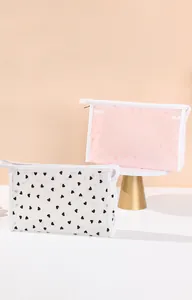 Macro view of mesh makeup bag with heart patterns and premium zipper detail