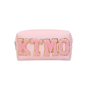 Beauty case rosa impermeabile in PU con lettere KTMO in ciniglia e grande capacità