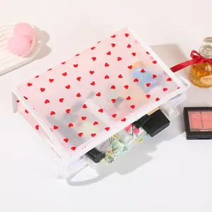 Große Kapazität Herz Aufdruck Kosmetiktasche Wasserdicht EVA Beflockt Tragbare Reise Toilettenartikel Make-up Aufbewahrungstasche Waschtasche Geschenk