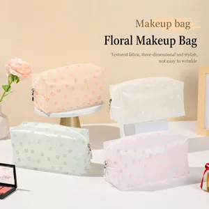 Floral print translucent cosmetic bag for travel with large capacity and zipper